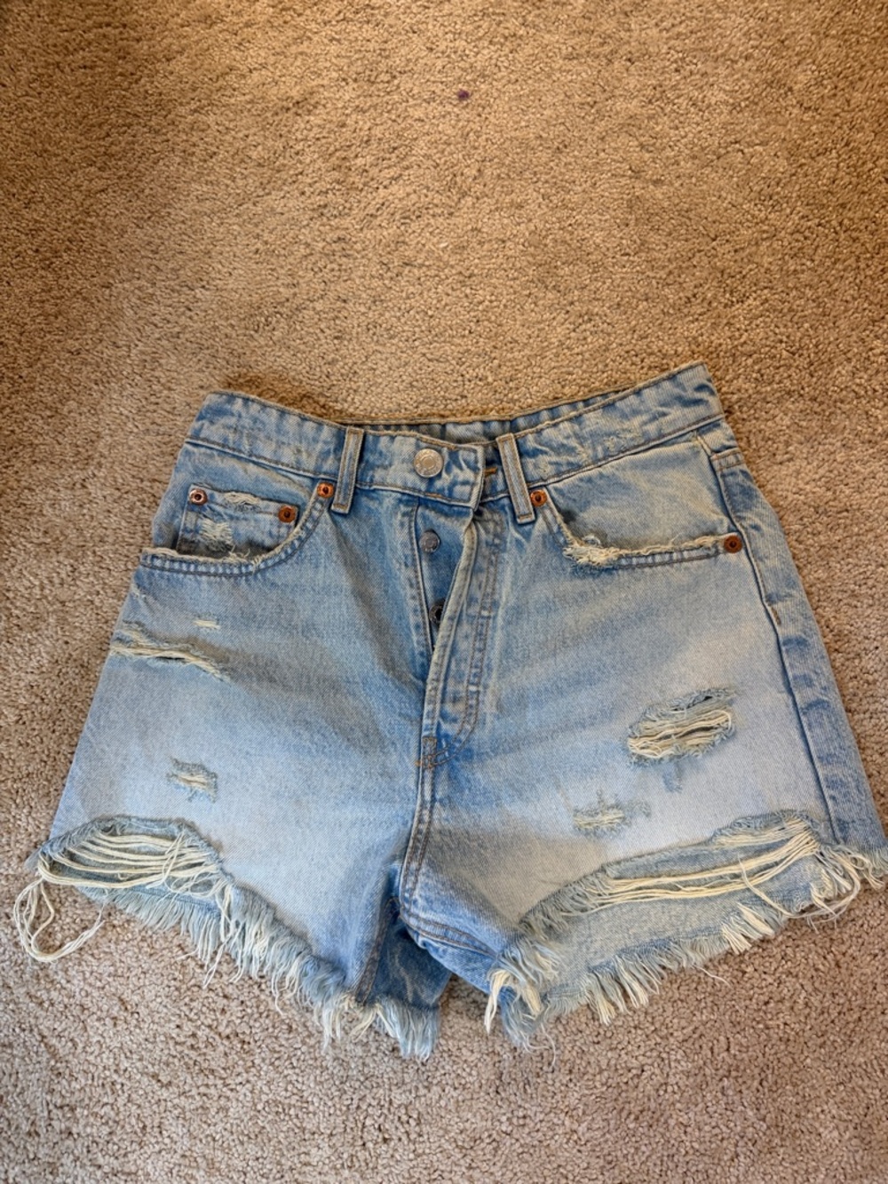 Zara Light Blue Distressed Denim Shorts